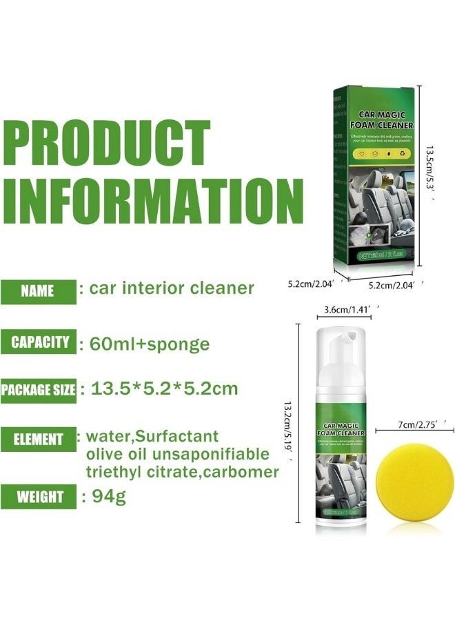 Multi-Purpose Car Foam Cleaner 60ml – Upholstery, Seats & Interior Stain Remover with Cleaning Sponge for Deep Car Detailing - Image 2